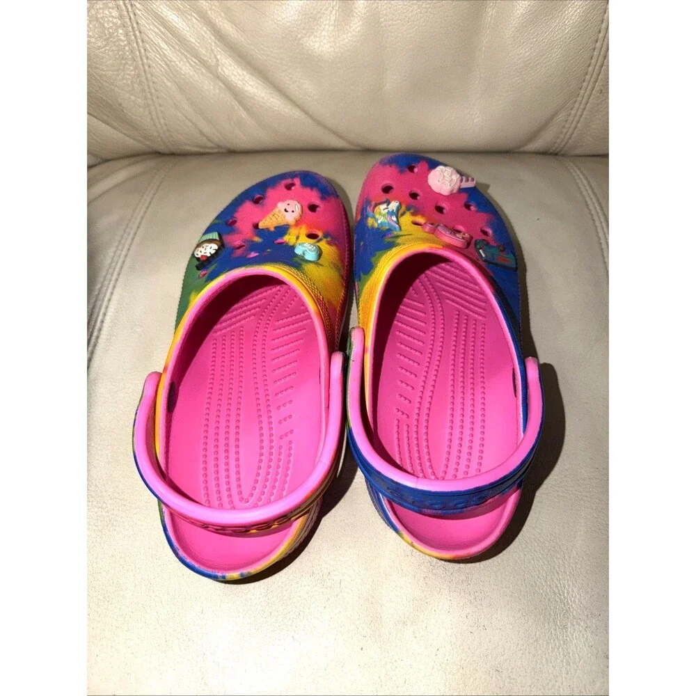 Crocs Clog Tie Dye Rainbow W7 M5 Pink Blue Charms